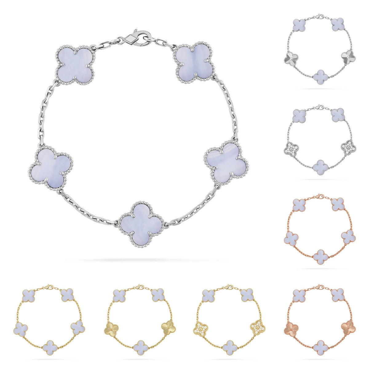 [Limara]LUCKY CLOVER 5-MOTIF BRACELET - PURPLE CHALCEDONY COLLECTION