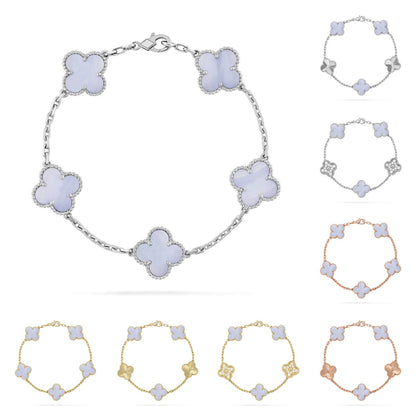 [Limara]LUCKY CLOVER 5-MOTIF BRACELET - PURPLE CHALCEDONY COLLECTION
