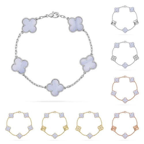 [Limara]LUCKY CLOVER 5-MOTIF BRACELET - PURPLE CHALCEDONY COLLECTION