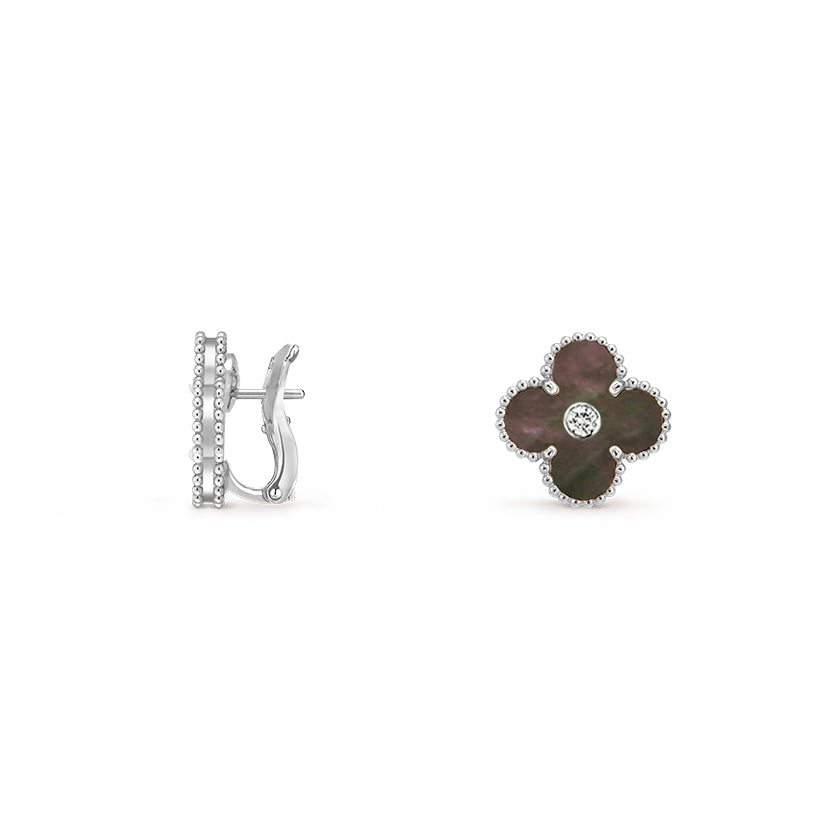 [Limara]15MM CLOVER FLOWER STUD EARRINGS DIAMOND-WHITE GOLD COLLECTION