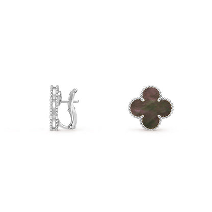[Limara]15MM CLOVER FLOWER STUD EARRINGS WHITE GOLD COLLECTION