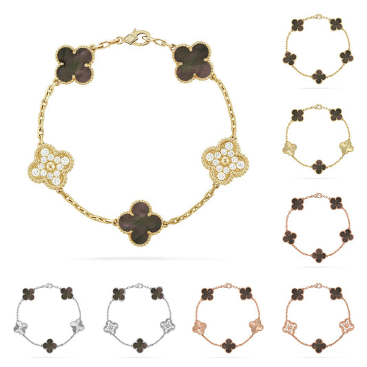 [Limara]LUCKY CLOVER 5-MOTIF BRACELET - GREY MOTHER-OF-PEARL COLLECTION