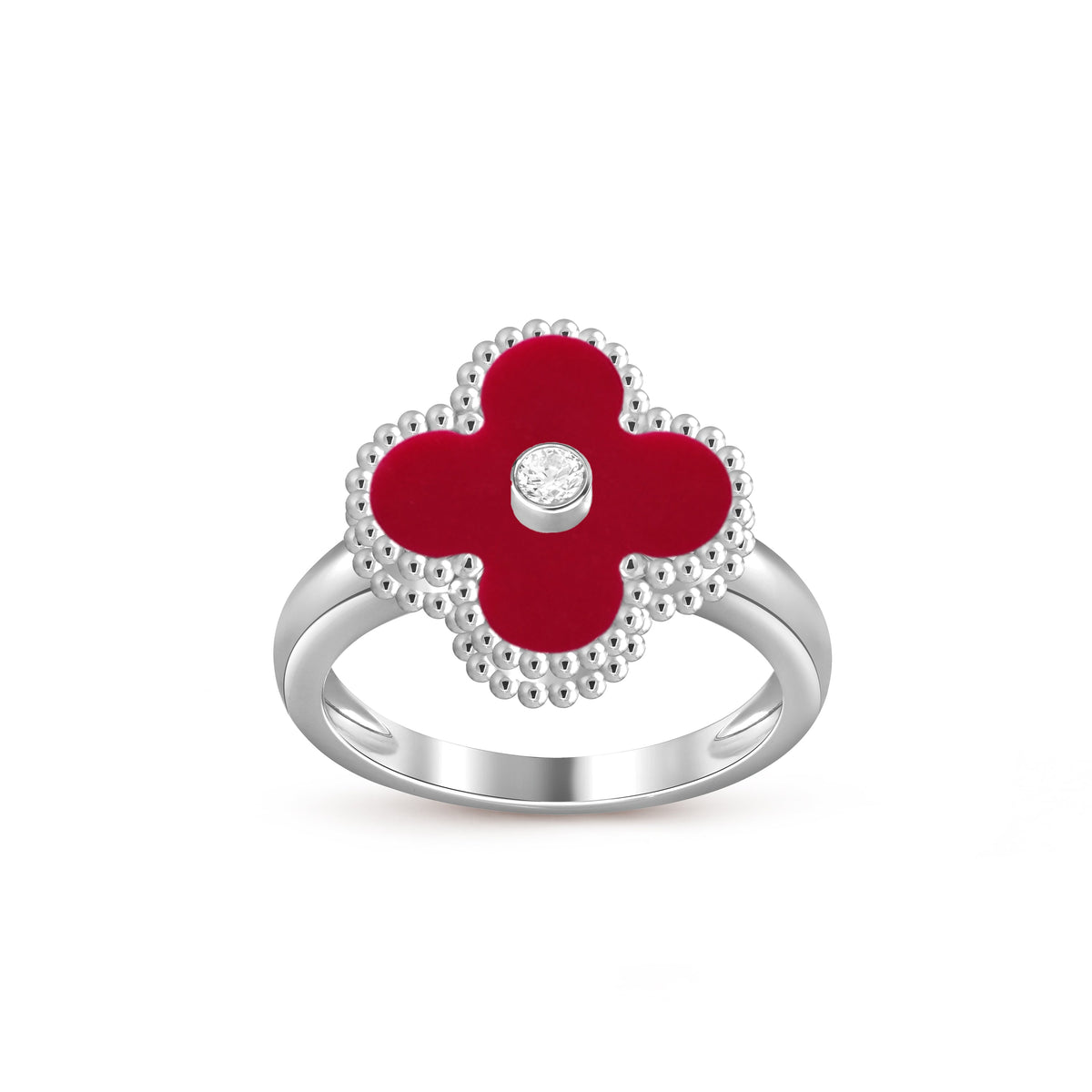 [Limara]LUCKY CLOVER DIAMOND-ACCENT WHITE GOLD RING COLLECTION
