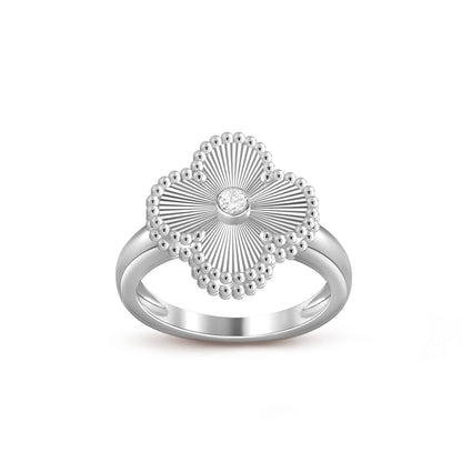 [Limara]LUCKY CLOVER DIAMOND-ACCENT WHITE GOLD RING COLLECTION