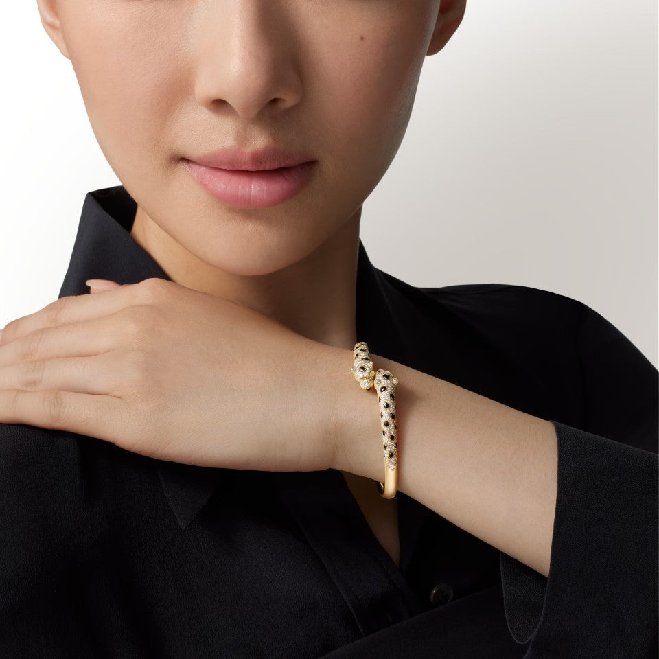 [Limara] PANTHERE DOUBLE HEADED HALF DIAMOND OPEN BRACELET