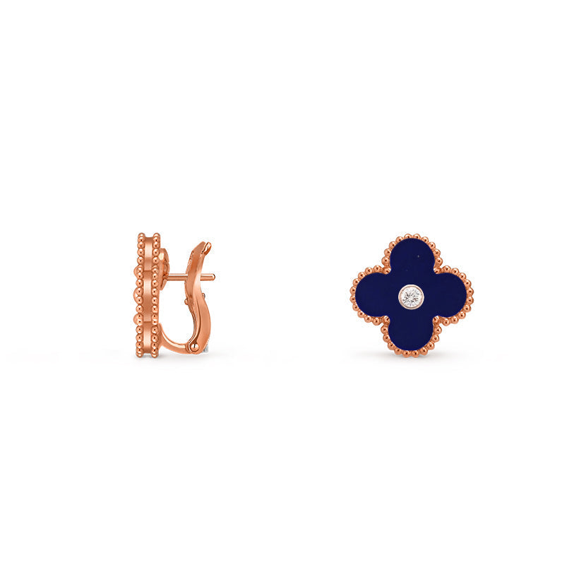 [Limara]15MM CLOVER FLOWER STUD EARRINGS DIAMOND-ROSE GOLD COLLECTION