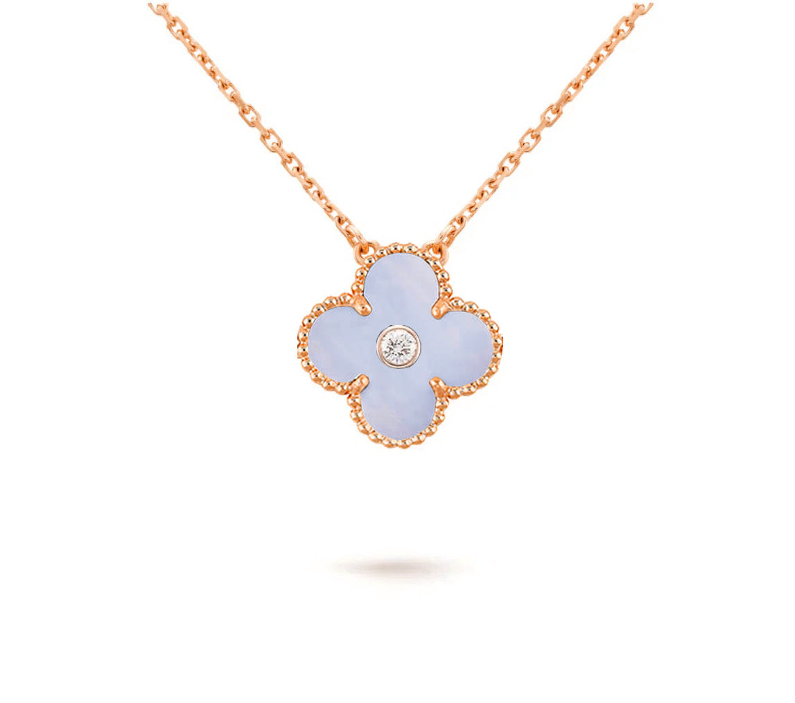 [Limara]15MM CLOVER FLOWER DIAMOND PENDANT NECKLACE COLLECTION