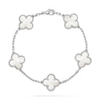 [Limara]LUCKY CLOVER 5-MOTIF-ARMBAND – WEISSES PERLMUTT-KOLLEKTION