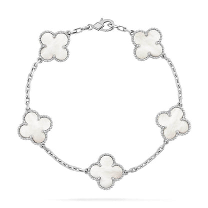 [Limara]LUCKY CLOVER 5-MOTIF BRACELET - WHITE MOTHER-OF-PEARL COLLECTION