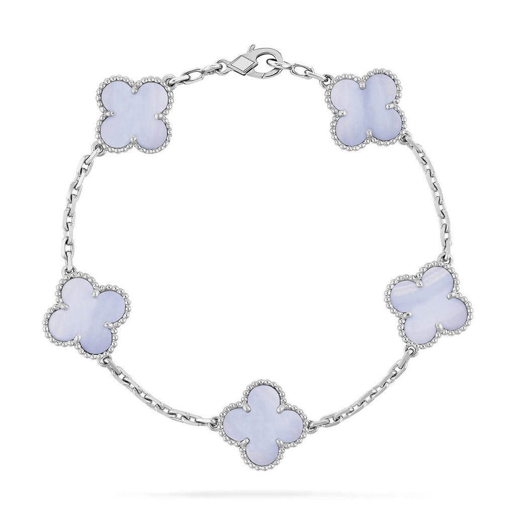 [Limara]LUCKY CLOVER 5-MOTIF BRACELET - PURPLE CHALCEDONY COLLECTION
