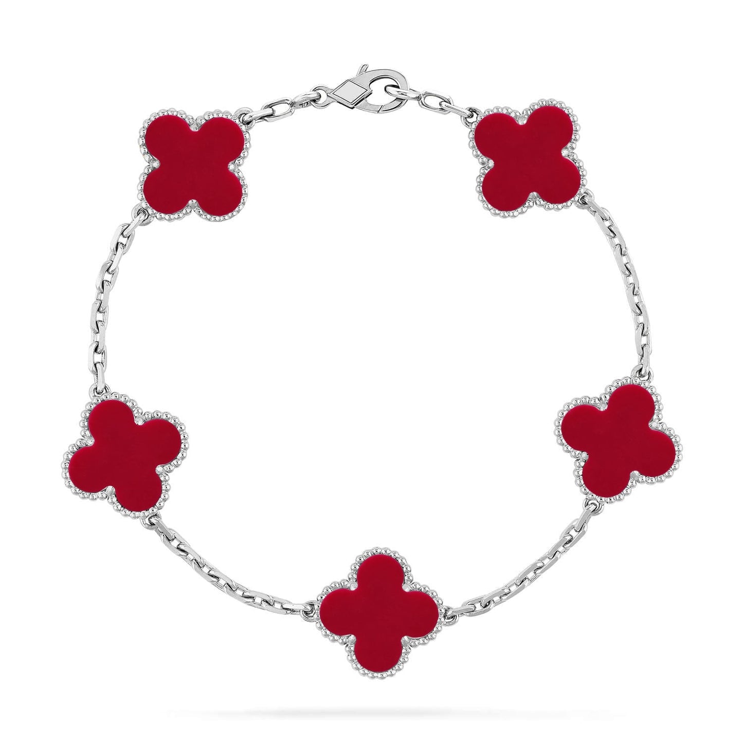 [Limara]LUCKY CLOVER 5-MOTIF BRACELET - RED CARNELIAN COLLECTION