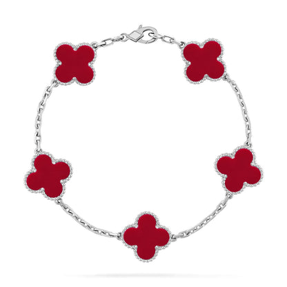 [Limara]LUCKY CLOVER 5-MOTIF BRACELET - RED CARNELIAN COLLECTION