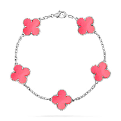[Limara]LUCKY CLOVER 5-MOTIF BRACELET - PINK MOTHER-OF-PEARL COLLECTION