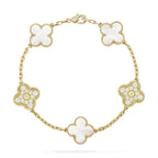 [Limara]LUCKY CLOVER 5-MOTIF-ARMBAND – WEISSES PERLMUTT-KOLLEKTION