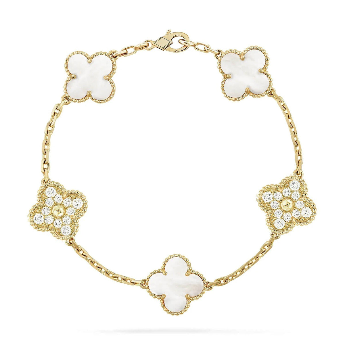 [Limara]LUCKY CLOVER 5-MOTIF BRACELET - WHITE MOTHER-OF-PEARL COLLECTION