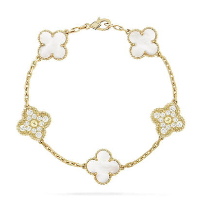 [Limara]LUCKY CLOVER 5-MOTIF BRACELET - WHITE MOTHER-OF-PEARL COLLECTION