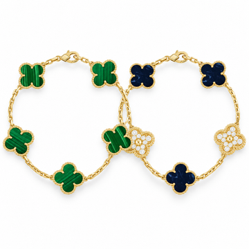[Limara]Clover 5-Motif Malachite & Pietersite Bracelet Stack Set