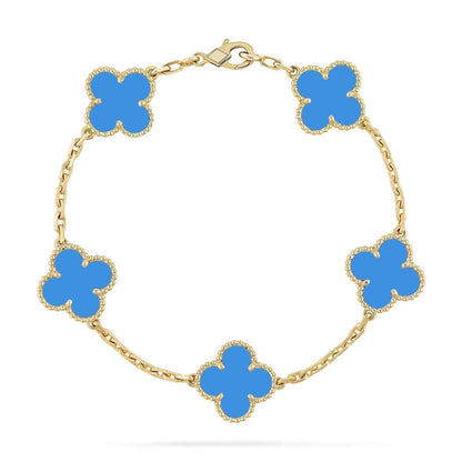 [Limara]LUCKY CLOVER 5-MOTIF BRACELET - BLUE AGATE COLLECTION