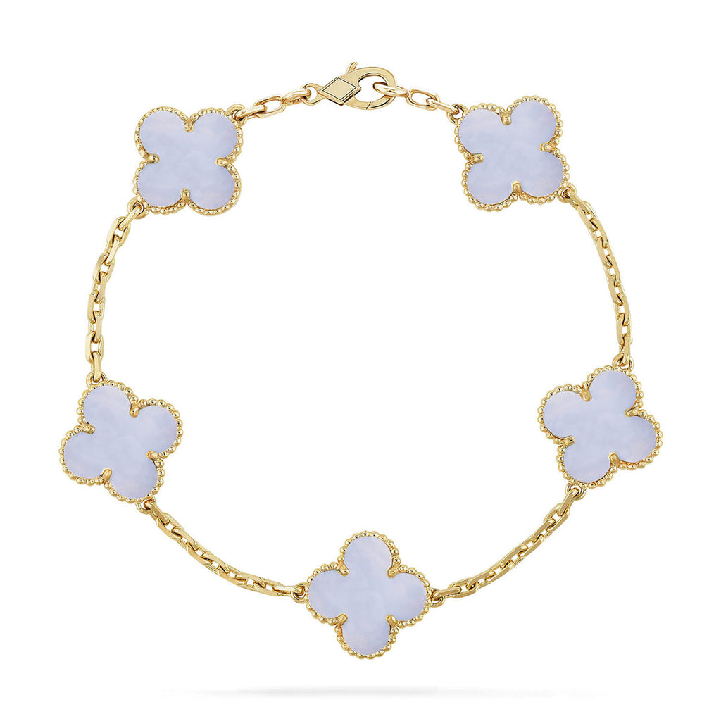 [Limara]LUCKY CLOVER 5-MOTIF BRACELET - PURPLE CHALCEDONY COLLECTION