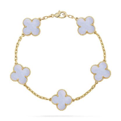 [Limara]LUCKY CLOVER 5-MOTIF BRACELET - PURPLE CHALCEDONY COLLECTION