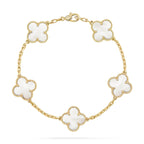 [Limara]LUCKY CLOVER 5-MOTIF-ARMBAND – WEISSES PERLMUTT-KOLLEKTION