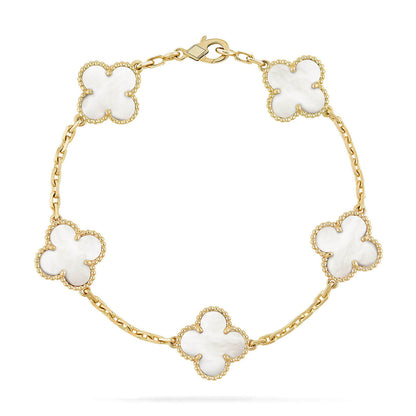 [Limara]LUCKY CLOVER 5-MOTIF BRACELET - WHITE MOTHER-OF-PEARL COLLECTION
