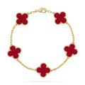 [Limara]LUCKY CLOVER 5-MOTIF-ARMBAND – KOLLEKTION ROTER KARNEOL