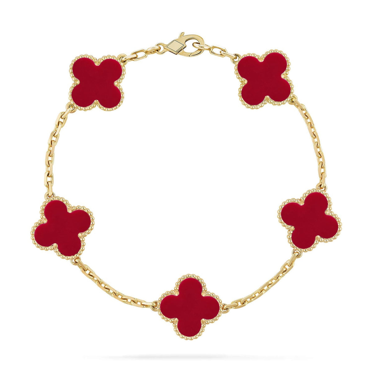 [Limara]LUCKY CLOVER 5-MOTIF BRACELET - RED CARNELIAN COLLECTION