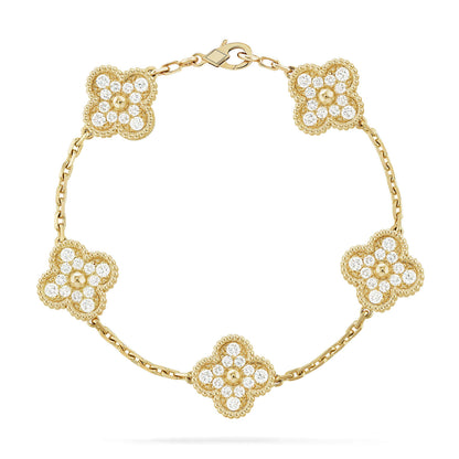 [Limara]LUCKY CLOVER 5-MOTIF BRACELET - FULL-DIAMOND