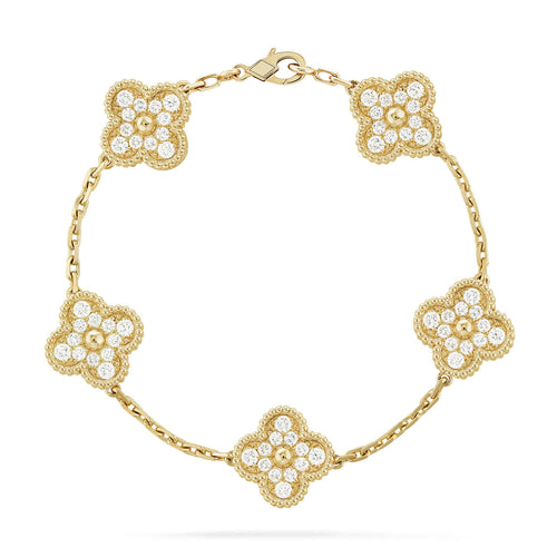 [Limara]LUCKY CLOVER 5-MOTIF BRACELET - FULL-DIAMOND