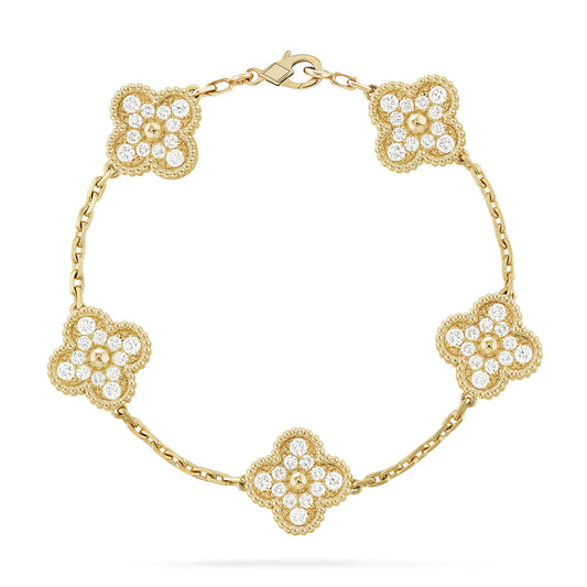 [Limara]LUCKY CLOVER 5-MOTIF BRACELET - FULL-DIAMOND