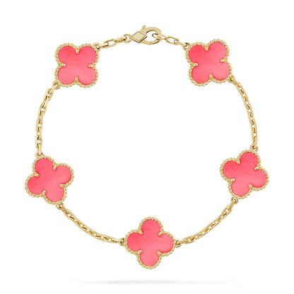 [Limara]LUCKY CLOVER 5-MOTIF BRACELET - PINK MOTHER-OF-PEARL COLLECTION