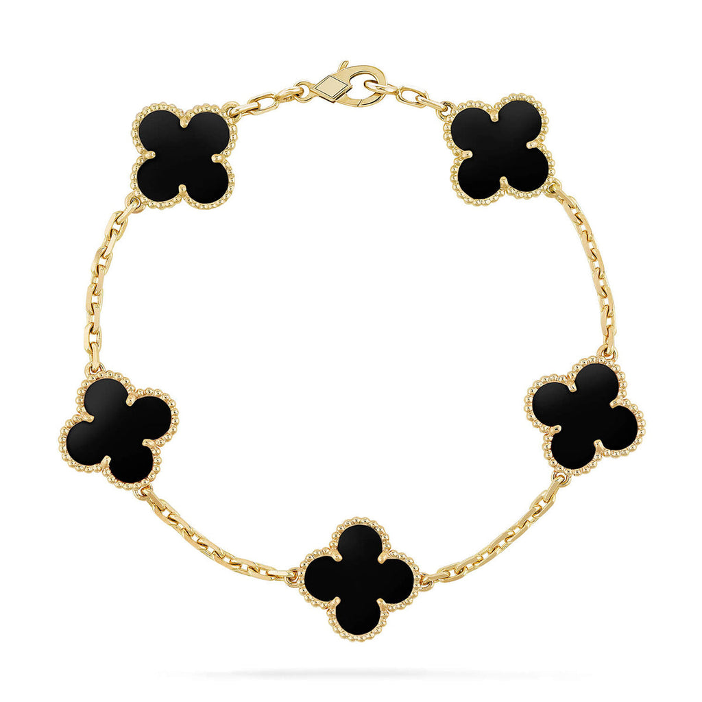 [Limara]LUCKY CLOVER 5モチーフブレスレット - BLACK OXNYコレクション