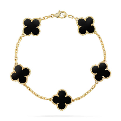 [Limara]LUCKY CLOVER 5-MOTIF BRACELET - BLACK OXNY COLLECTION