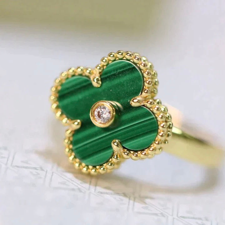 [Limara]CLOVER MALACHITE RING GOLD DIAMOND