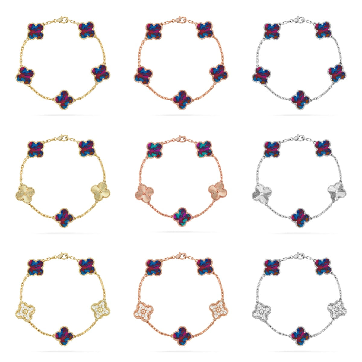 [Limara] CLOVER 5 MOTIF COLOR GEMSTONES BRACELET COLLECTION