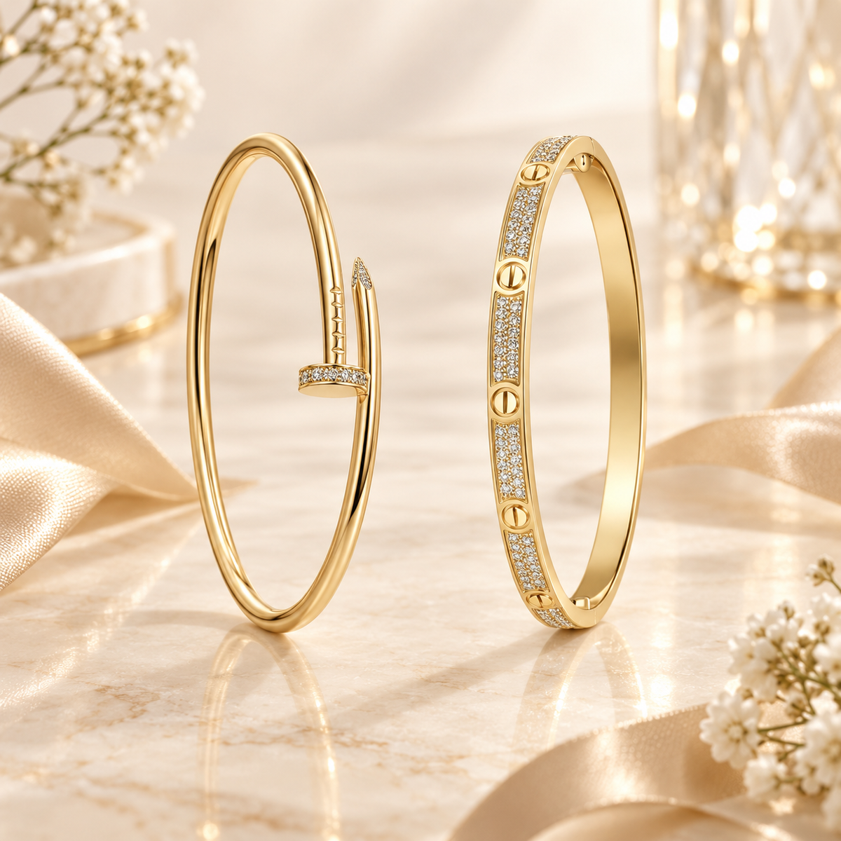 [Limara] JUSTE Diamond & LOVE Diamond-Paved Bracelet Stack Set