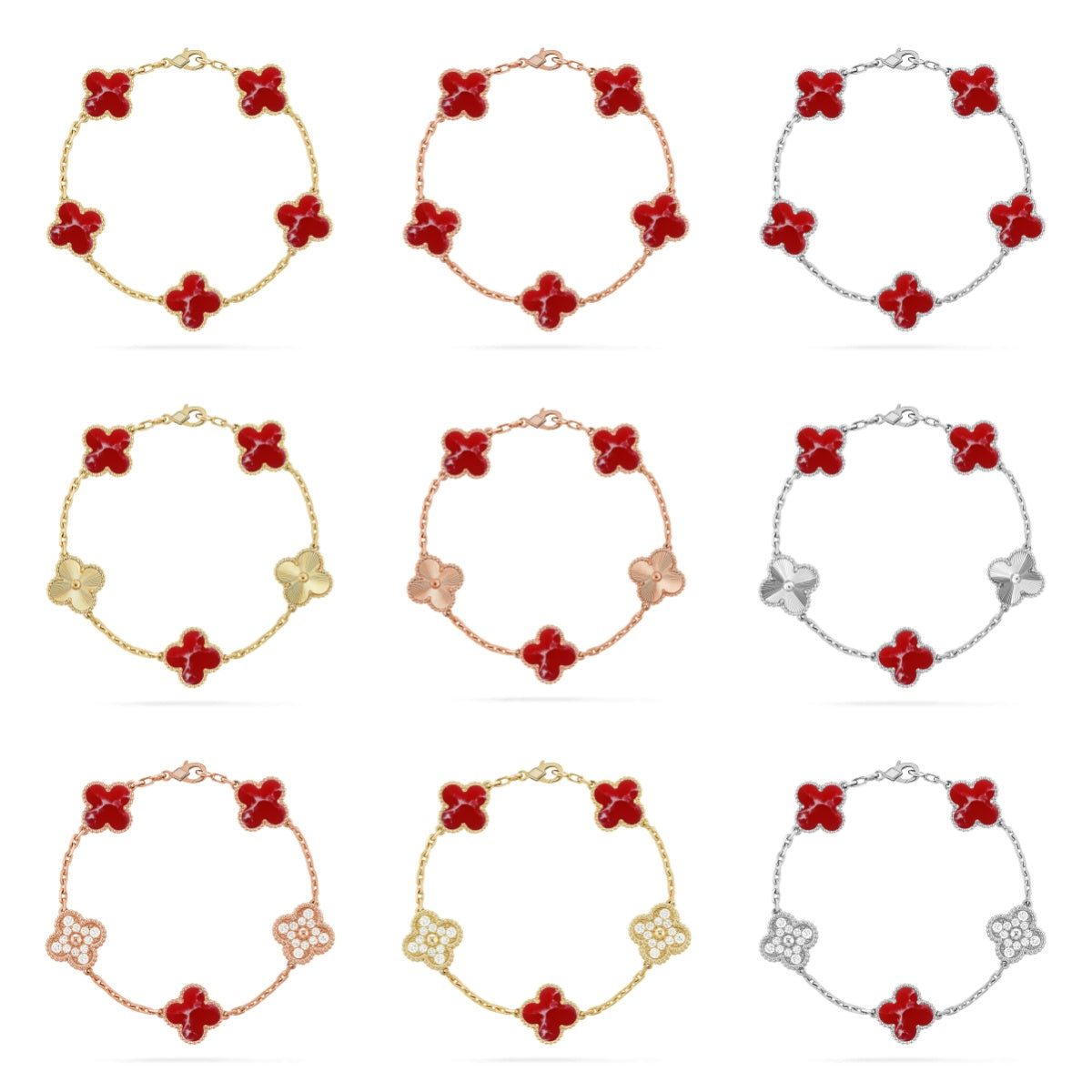 [Limara] CLOVER 5 MOTIF RED PATTERN BRACELET COLLECTION