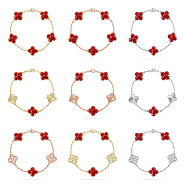 [Limara] CLOVER 5 MOTIF RED PATTERN BRACELET COLLECTION