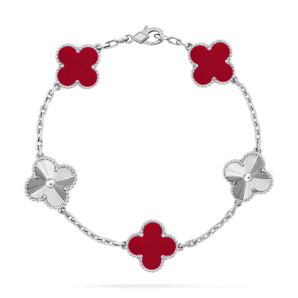 [Limara]LUCKY CLOVER 5-MOTIF-ARMBAND – KOLLEKTION ROTER KARNEOL