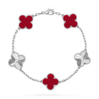 [Limara]LUCKY CLOVER 5-MOTIF-ARMBAND – KOLLEKTION ROTER KARNEOL