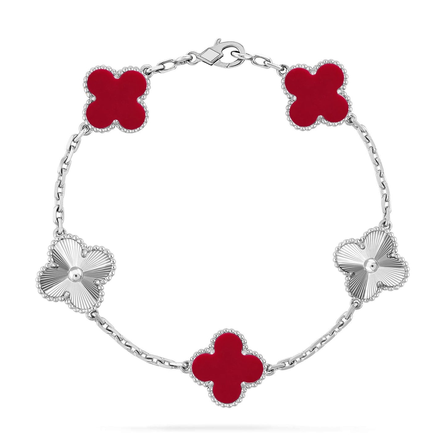 [Limara]LUCKY CLOVER 5-MOTIF BRACELET - RED CARNELIAN COLLECTION