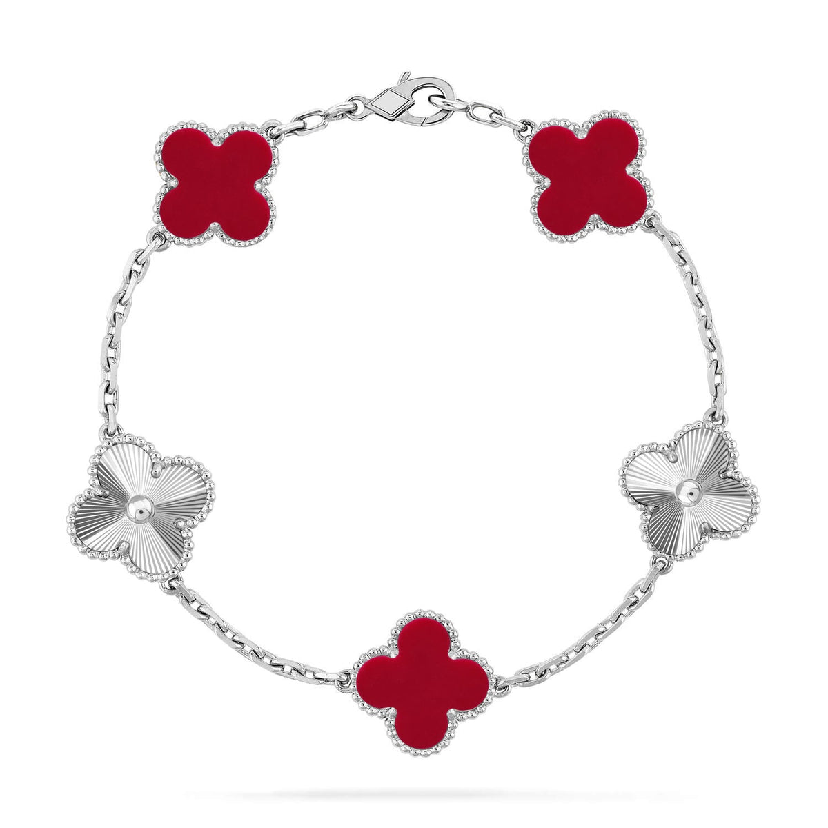 [Limara]LUCKY CLOVER 5-MOTIF BRACELET - RED CARNELIAN COLLECTION