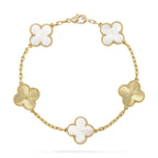 [Limara]LUCKY CLOVER 5-MOTIF-ARMBAND – WEISSES PERLMUTT-KOLLEKTION