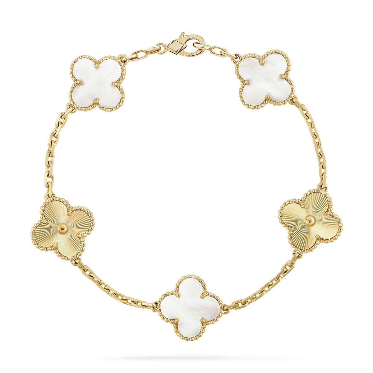 [Limara]LUCKY CLOVER 5-MOTIF BRACELET - WHITE MOTHER-OF-PEARL COLLECTION