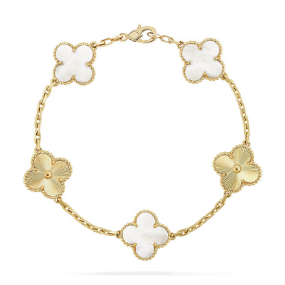 [Limara]LUCKY CLOVER 5-MOTIF BRACELET - WHITE MOTHER-OF-PEARL COLLECTION