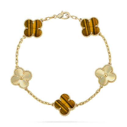 [Limara]LUCKY CLOVER 5-MOTIF BRACELET -  TIGER’S EYE COLLECTION