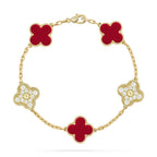 [Limara]LUCKY CLOVER 5-MOTIF-ARMBAND – KOLLEKTION ROTER KARNEOL