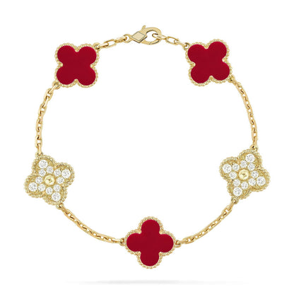 [Limara]LUCKY CLOVER 5-MOTIF BRACELET - RED CARNELIAN COLLECTION