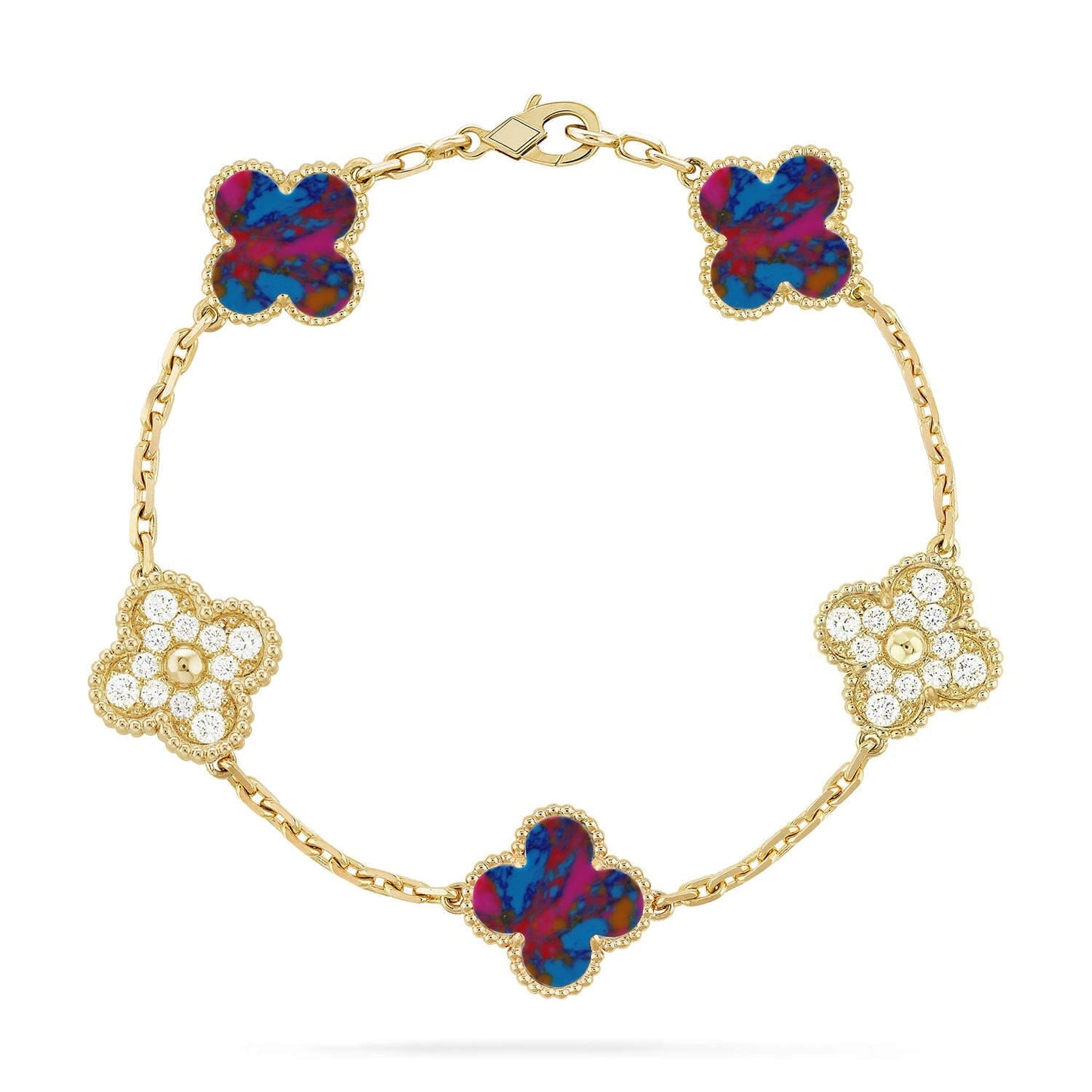 [Limara]LUCKY CLOVER 5-MOTIF BRACELET - MULTI-GEM COLLECTION